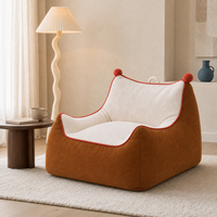 Nouveau design 2026 Fauteuil-lit et canapé relax en polaire Teddy marron et blanc avec garniture pompons, emballé sous vide en boîte, pour chambre, lecture et salon