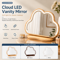 Miroir de maquillage LED en forme de nuage avec cadre en bois massif, miroir de vanité avec lumières, 3 températures de couleur, à intensité réglable par toucher pour table de maquillage
