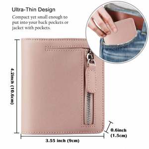 Portefeuille compact à deux volets pour femme, grande capacité, en cuir véritable, avec blocage RFID - Product Image 6