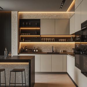 خزانة مطبخ من الفولاذ المقاوم للصدأ بشكل عام ، خزانة مطبخ بسطح موقد ، خزانة مطبخ من الكوارتز المنزلي ، خزانة مطبخ فاخرة خفيفة - Product Image 2