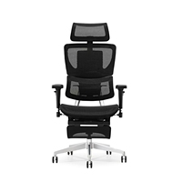 Chaise de bureau ergonomique en maille avec dossier en aluminium poli, appui-tête réglable, siège coulissant et accoudoirs 3D
