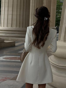 Vestido de Maternidad Vintage de Poliéster, Estilo Elegante, Color <span class=keywords><strong>S</strong></span>ólido, Cuello Redondo, Cintura Ajustada, Falda Corta Tipo A - Product Image 5