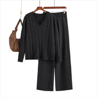 Nouvel ensemble 2 pièces brodé uni et formel en maille à col en V pour femme, coupe régulière, longueur complète, en tissu Oxford Spandex/Coton – Collection Printemps 2025
