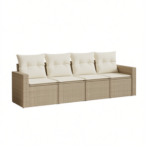 Conjunto de Sofá de Jardín de Ratán Beige de 4 Plazas con Almacenamiento, Muebles de Exterior de Diseño Contemporáneo - Product Image 1