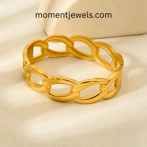 18K Gold Plated Waterproof Stainless Steel <b>Bangle</b> Non Tarnish Chunky Geometric Line Bracelet for Women Stylish Jewelry - Product Image 3