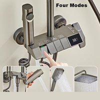 Système de douche intelligent mural blanc-gris style piano avec affichage numérique LED et pistolet de pulvérisation