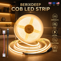 BERIXDEEP COB LED Strip Roll 320 Leds/m 8mm Lebar DC24V Dapat Diredupkan Lampu Strip Tanpa Titik Fleksibel IP20 Lampu LED untuk Pencahayaan Dalam Ruangan