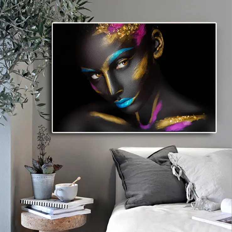캔버스 추상 장식 블랙 화이트 인쇄 조경 예술 공예 현대 홈 유화 여자 아프리카 벽 그림