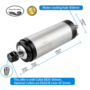 มอเตอร์แกนหมุน CNC ระบายความร้อนด้วยน้ำ Zhong Hua Jiang 2.2KW ER20 BT30 80 มม. 4 แบริ่ง ความแม่นยำสูง สำหรับเครื่อง CNC Router - Product Image 3