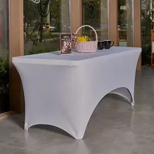 24 قطعة 8 أقدام مستطيلة بيضاء للحفلات قابلة للتمدد أغطية طاولات للمناسبات مأدبة زفاف غطاء طاولة سبانديكس