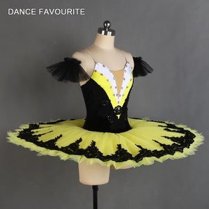 Costume de performance de scène de <span class=keywords><strong>tutu</strong></span> de ballet pour femmes pré-professionnelles avec haut <span class=keywords><strong>noir</strong></span> et matériel de spandex de tulle jaune modèle BLL403 - Product Image 3