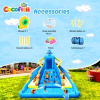 Tobogán Acuático Inflable Oxford con Temática de Tiburón Cocofish |   Parque Acuático de Dos Carriles con Pared de Escalada, Piscina de Chapoteo y Pistolas de Agua para Niños