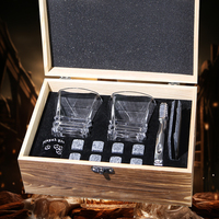Top Seller Logo personnalisé Whisky Rocks Set Bar Tools avec des pierres à whisky de refroidissement et une boîte en bois pour le cadeau des hommes pour leurs cigares