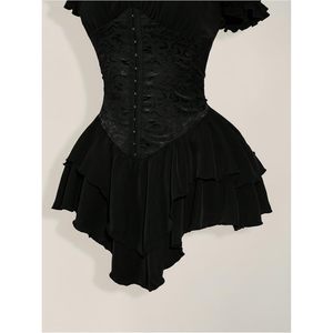 Women's Off Shoulder Corset Dress Ruffle Hem <b>Lace</b> Up Mini Gothic Lolita Outfit Satin High Low Silhouette - Product Image 2