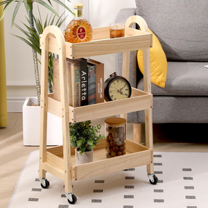 Kereta bergulir kayu 3 tingkat dengan roda, Organizer troli penyimpanan utilitas untuk penggunaan makanan & tas kamar mandi - Product Image 3