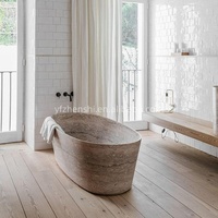 Baignoire autoportante moderne sur mesure en marbre avec bain à remous, forme ovale, finition marbre naturel pour hôtels et villas (usage intérieur)