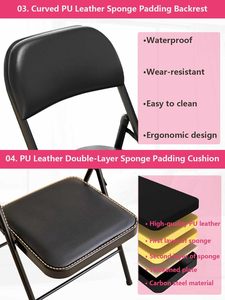 Chaise pliante moderne en fer portable avec dossier et siège rembourré, mobilier de jardin et de parc pliable pour l'extérieur - Product Image 4