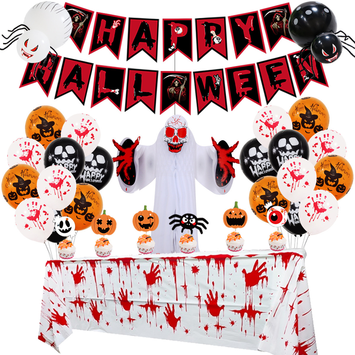 Juego de 3 banderas de cola de pez negras y rojas de Halloween