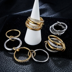 Anillo de Dedo Índice para Mujer, Estilo Europeo, Cuatro Capas, Color Acero, con Diamantes y Detalles en Oro, para Uso Diario - Product Image 1