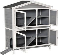 Cage à lapins en bois à deux étages pour l'extérieur avec zone de vie séparée, rampe et bac à déchets coulissant pour petits animaux