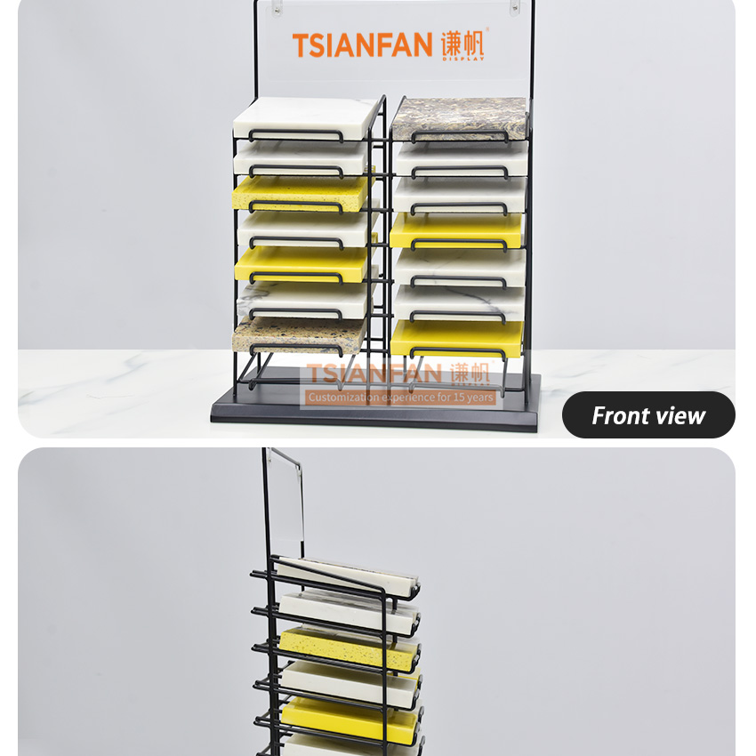 New design metal panel ceramic tile countertop rack natural stone marble quartz showroom granite display stand