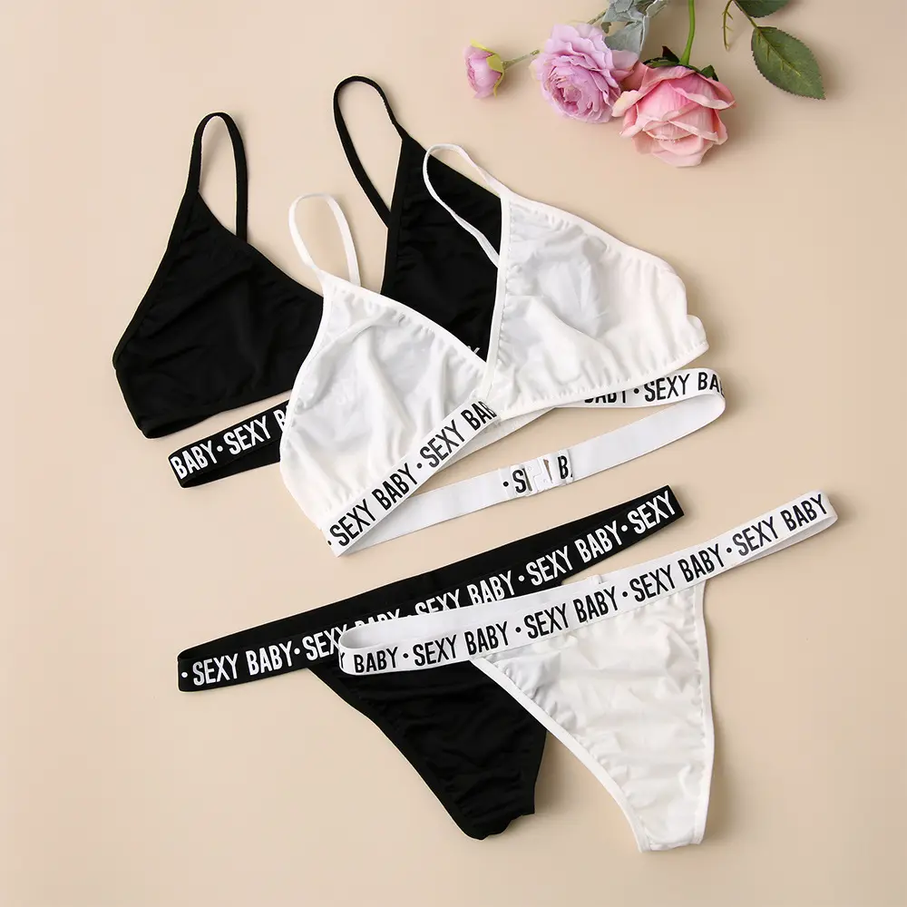 Set di Bralette Ultra sottile Set di reggiseni e mutandine da donna con stampa femminile set di reggiseni da Bikini incrociati a due pezzi da donna