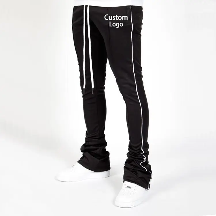 Di nuovo Modo di Poliestere Con Coulisse Retro Riflettente Della Banda Skinny Fit Impilati Jogger Pista Degli Uomini di Pantaloni Impilati Pantaloni Per Gli Uomini