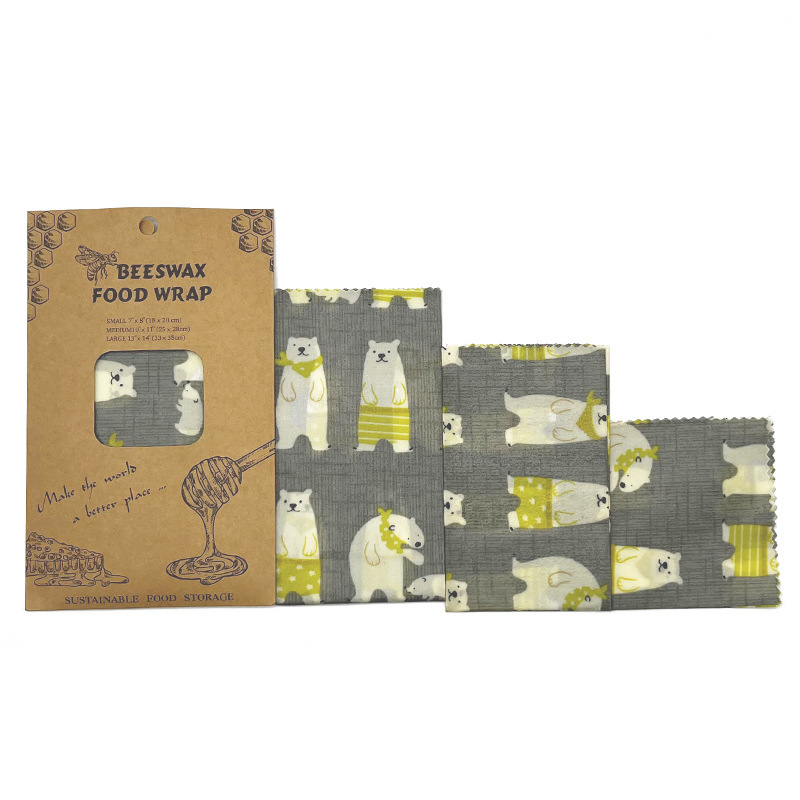 Bear 3-piece set-beeswax cloth-paper/cardboard-grey