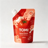 Pochette Souple Transparente Personnalisée de Qualité Alimentaire avec Bec Verseur pour Ketchup et Sauce Tomate, 200ml, Vente en Gros