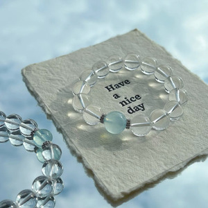 White Crystal <b>Bracelet</b> S925 Sterling Silver Women's Light Luxury Aquamarine <b>Beaded</b> Everyday Wear Jewelry - Product Image 3