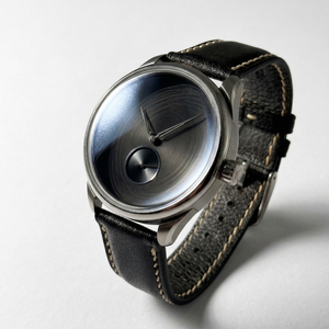 Montre de marque minimaliste sans index, cadran noir, verre <span class=keywords><strong>double</strong></span> bombé, quartz, boîtier en acier inoxydable de 20 mm, résistant à l'eau 5 ATM, bracelet en cuir pour homme - Product Image 2