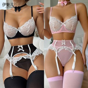 Lencería sexy europea y americana, sujetador push-up sexy para mujer, conjunto de sujetador de encaje, atuendo de lencería de sirvienta con aros. - Product Image 4