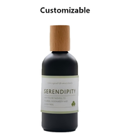 Flacon diffuseur en verre noir mat avec couvercle en bois naturel, étiquette personnalisée, forme cylindrique, impression sérigraphique, huile essentielle, cosmétique