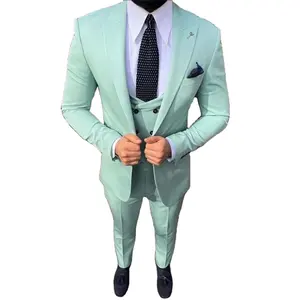Mint Green Men's Suits Blazer 3 Piece Jacket Pants Vest Peaked Lapel Single Breasted Formal Full Set Elegant Man Outfits