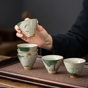 Lukisan tangan keramik cangkir Master keramik cangkir teratai mangkuk teh Kung Fu Cina antik cangkir meditasi peralatan minum teh 60ml - Product Image 5