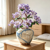 Arbre de la prospérité en cristal d'améthyste naturel fait main en forme de fleur, ornement bonsaï dans un vase artistique émaillé, artisanat en cristal pour cadeau, vente en gros