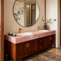 Vasque de salle de bain moderne en marbre rose avec double trou et lavabo en pierre de marbre