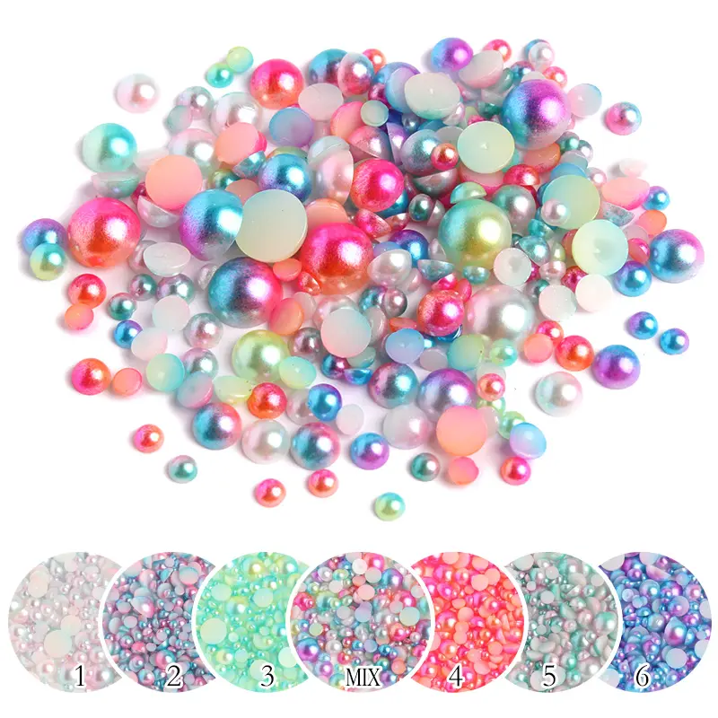 SONGWOO 3-8mm Mermaid Gradient Half Round ABS Pearl Beads Flatback Imitation Resin For Jewelry Making Diy Nail Art Scrapbook