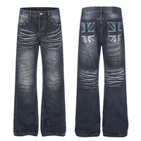 Pantalon en jean vintage pour hommes et femmes, style urbain, décontracté, tufté à la main, motif moustaches de chat, coupe slim et évasée
