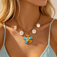 Colliers en gros en acier inoxydable épais avec pendentifs perle/fleur pour femmes, accessoires étanches en or 18 carats pour bijoux de cou
