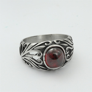 European American Style <b>Titanium</b> Steel Ruby <b>Ring</b> Silver Men's Retro Punk Flower Bezel Setting Gift Jewelry 280623 - Product Image 5