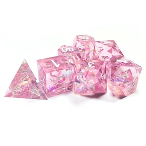 Acrylic Dice Custom Plastic Acrylic Polyhedral Transparent Dnd Rpg Game 12mm 16mm Sharp Edge Pink Flower Dice Set