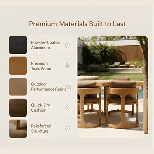 Muebles de Terraza de Madera Maciza Natural, Juego de <span class=keywords><strong>Mesa</strong></span> <span class=keywords><strong>y</strong></span> <span class=keywords><strong>Sillas</strong></span> de Madera de Teca para <span class=keywords><strong>Playa</strong></span>, Almacén, Hotel - Estilo Panel - Product Image 3