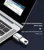 Adaptor OTG Justlink USB C ke USB 3.0 dengan Cangkang Aluminium dan LED Biru untuk MacBook, Samsung, Sistem Audio Mobil, Smartphone