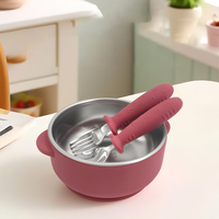 Eversoul 6 pièces, bol anti-renversement à ventouse pour tout-petits, ustensiles d'apprentissage pour enfants, vaisselle en silicone pour bébé