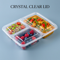 Boîte à repas jetable en plastique PP à 3 compartiments avec couvercle transparent pour la restauration et les plats à emporter