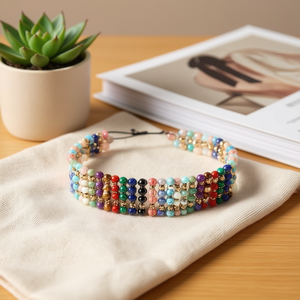 Bracciale con perline 24 pz in acciaio inossidabile con pietre, regolabile, gioielli alla moda - Product Image 2