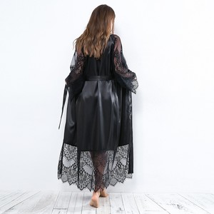 Moda Sexy pijama <span class=keywords><strong>mujer</strong></span> Albornoz Encaje Lencería leche seda Top cómodo señoras V manga larga camisón ropa de dormir - Product Image 5