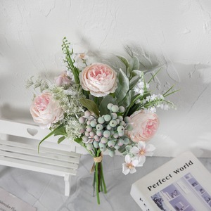 Bouquet de roses et baies artificielles Jingbai en tissu tissé plastique pour décoration maison et mariage CF01293 - Product Image 1