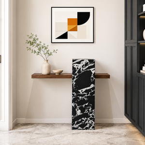 Mesa de Entrada Estilo Medieval con Acabado de Pizarra, Entrada con Diseño de Cueva, Consola Multifuncional Flotante de Madera para Apoyar en la Pared - Product Image 2